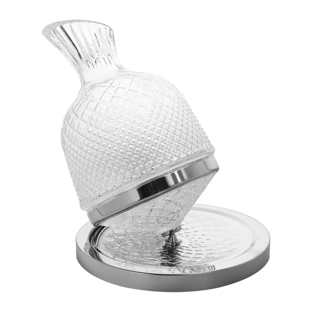 

Glassware 1500ml Crystal Glass 360 Rotating Decanter Thickened with Base Wine Aerator Tumbler Design Wine Dispenser Bar серебряный