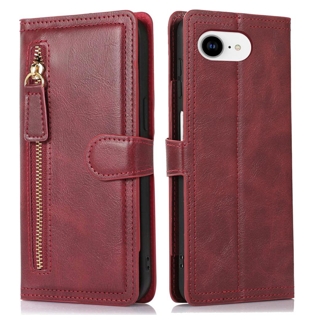 For iPhone 16e Case Zipper Flip Leather Phone Cover with Card Holder