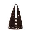Pu Waterfall Bucket Bag With Metal Rivets For Street Style Fashion
