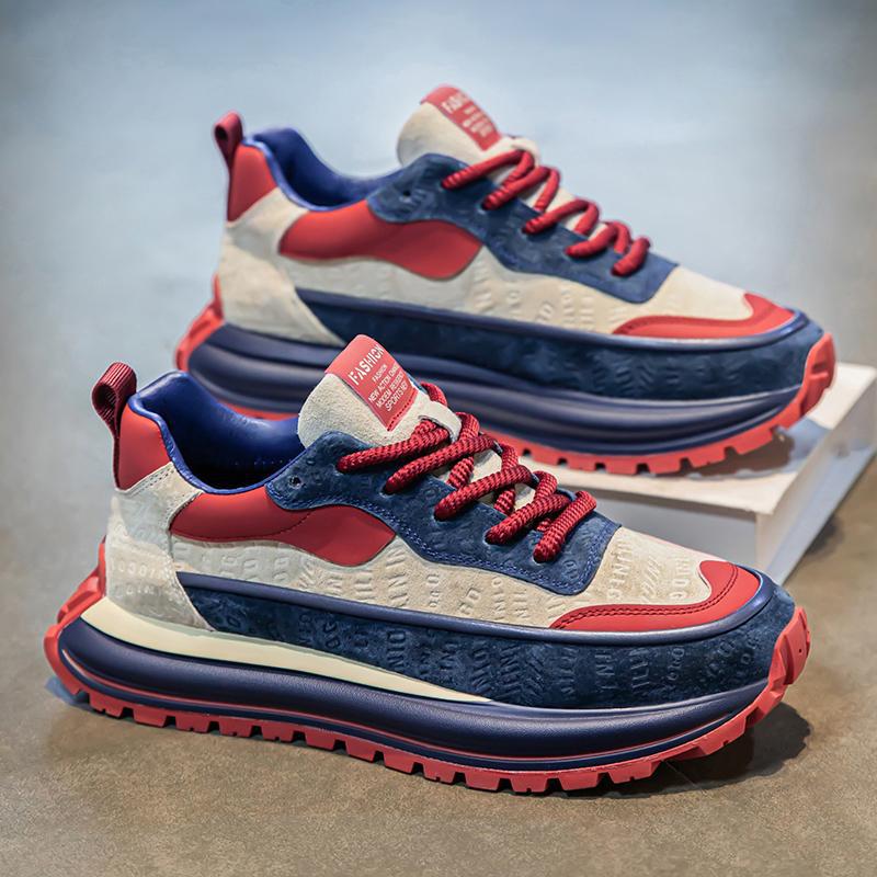 Spring New Shoes for Men Chunky Sneaker Trend Print Leather Casual Sport Running Shoes Street Cool Athletic Shoes