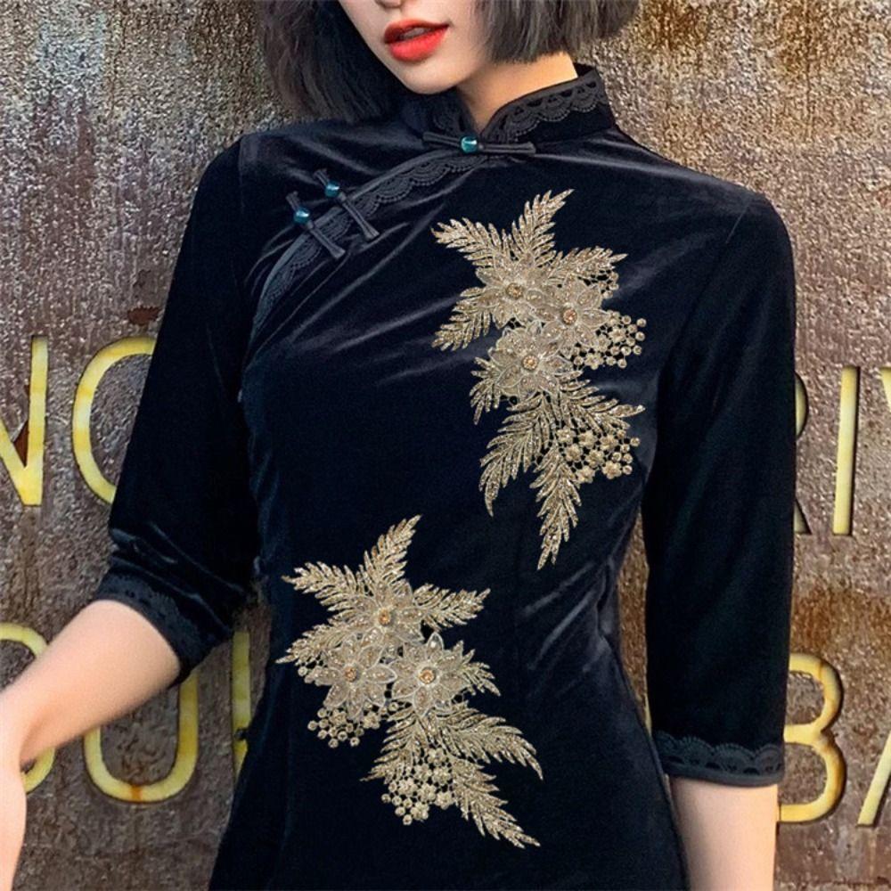 Lace Fabric Flower Applique Rhinestone Cloth Applique Garment Decoration Cloth Patch  Sewing