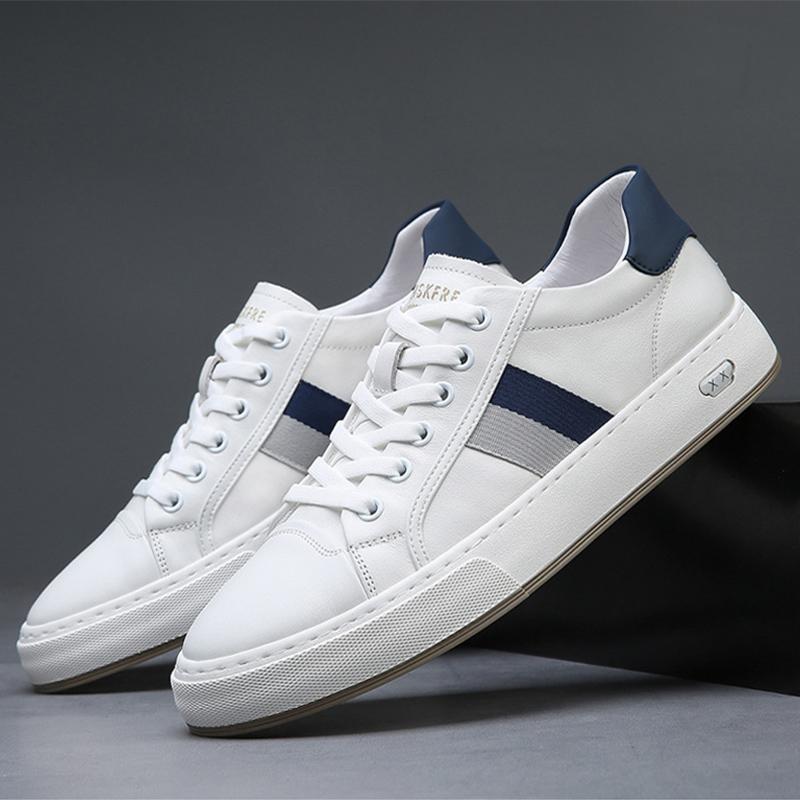 

100% Genuine Leather Shoes Men Fashion Sneakers Flat Brand White Casual Shoes Cool Street Style Young Male Footwear 44 белый