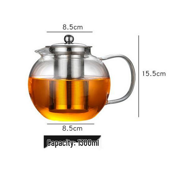 Large-Capacity Heat-Resistant Glass Teapot with Stainless Steel Filter
