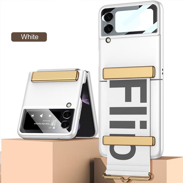 

Противоударный матовый чехол, кронштейн для браслета для Samsung Galaxy Z Flip 4, 5 г, чехол-подставка для Samsung Z Flip4, чехол-держатель для ремешка на запястье case wrist strap белый