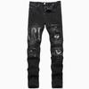 Punk Retro Blue Ripped Slim Fit Printed Men's Jeans