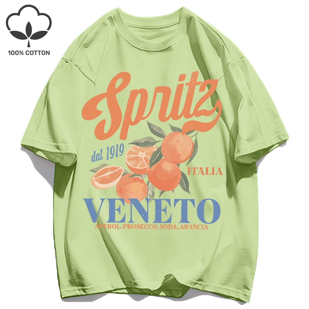 Spritzy Veneto Funny Orange Fruits Design T-Shirt Women Sport Summer Short Sleeve Cotton Hip Hop Tops Casual Loose Sportswear