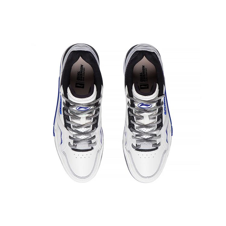 New LiNing 001 BTC SP Slip Resistant Cushioning Wear Resistant Low Top Skateboard Shoes Men's White Blue AZGS091-1