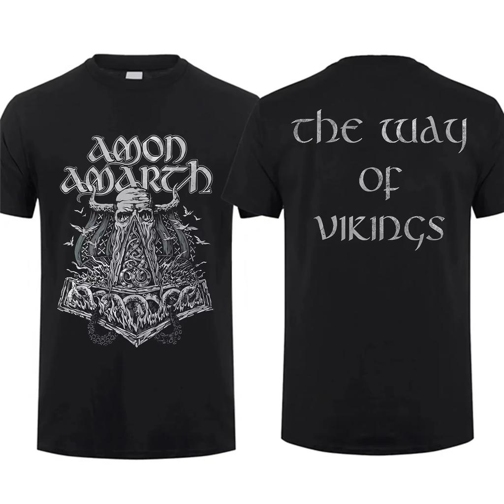 2025 Mode T-Shirt Herren T-Shirt Doppelseitig Amon Shieldwall Schwarz von Amarth Übergroßes T-Shirt Grafik Jugendkleidung Streetwear