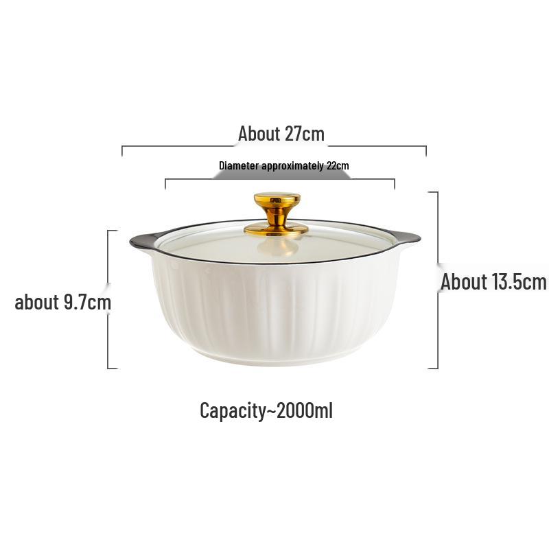 Ceramic Double-Handled Large Soup Bowl with Lid - High-End Design, Ideal for Home Use, Sauerkraut Fish, and Commercial Soups.