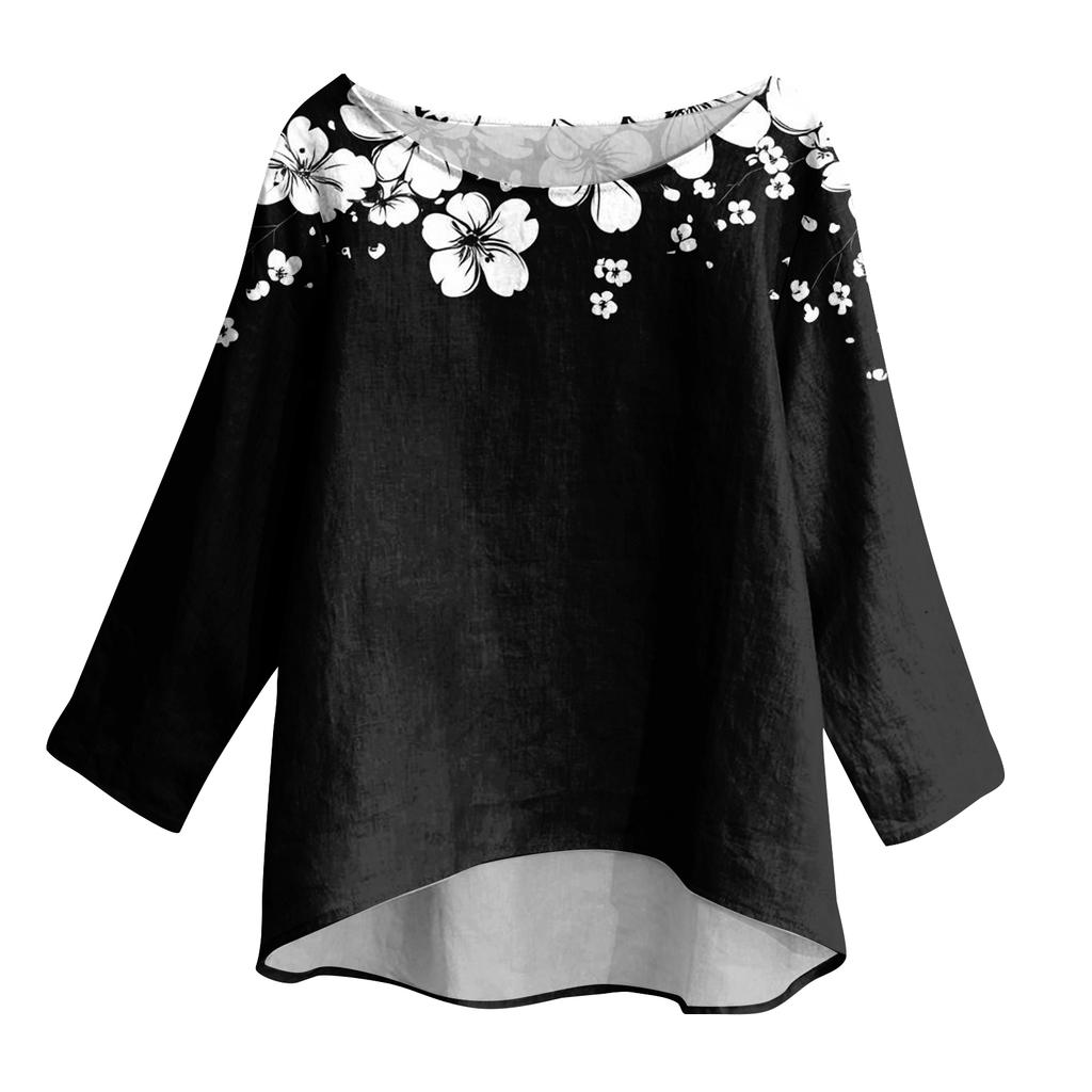 Women's Fashionable Casual Round Neck  3/4 Sleeve  Printed T-Shirt Top