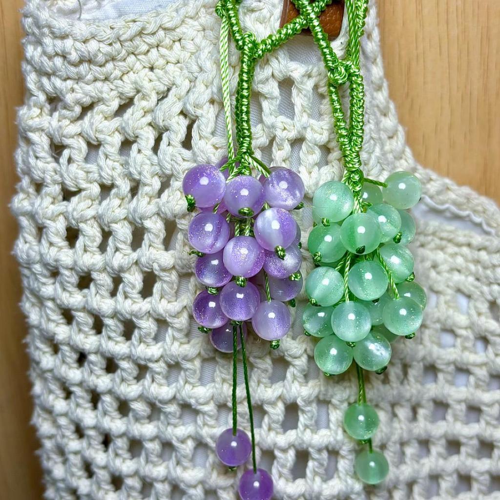 Mori Style Green To Purple Grape Woven Bag, Car, and Phone Pendant Keychain