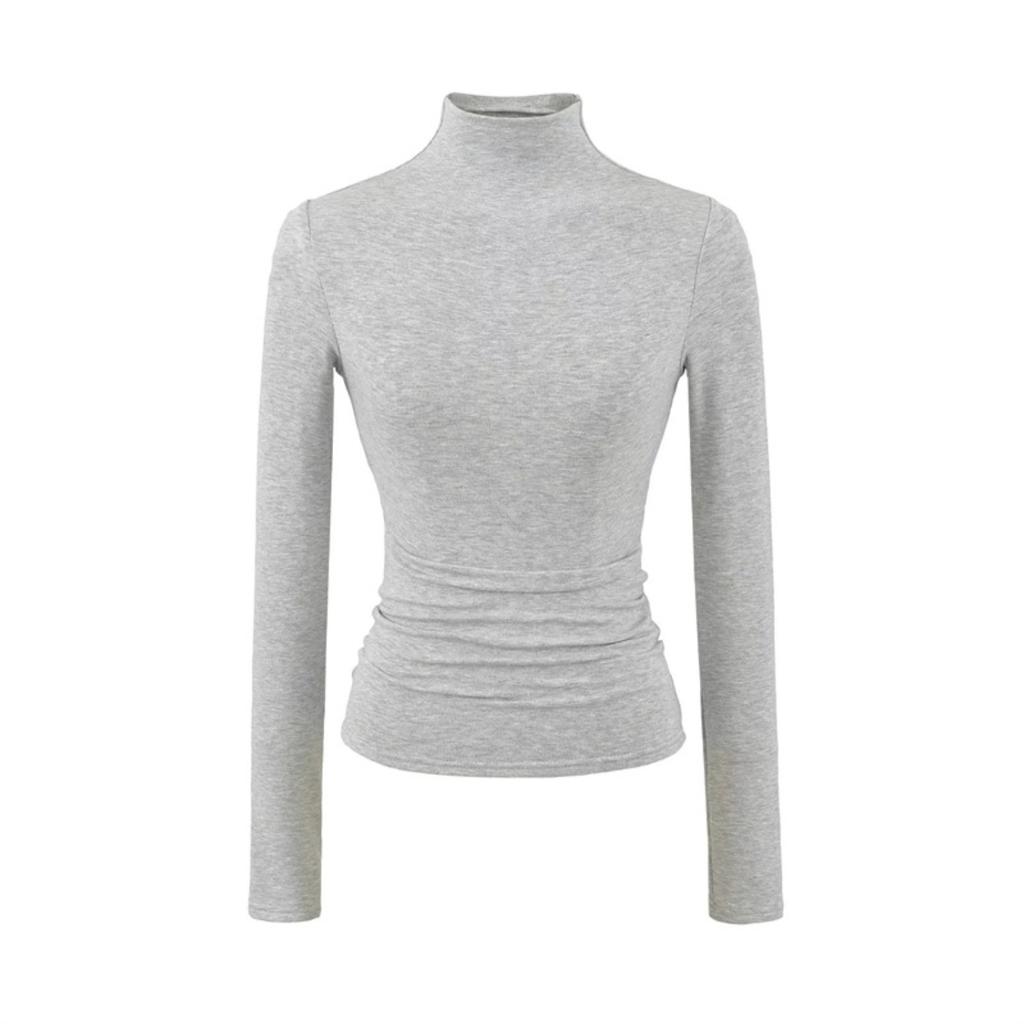 Women's Mock Neck Long Sleeve Slim Fit Top Stretch Solid Color Basic T Shirt