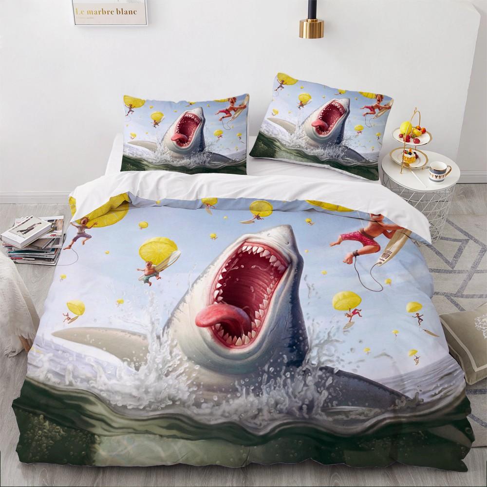 Dolphin Ocean King Queen Duvet Cover Cute 3D Sea Animal Bedding Set For Kids Teens Adults Shoal Of Fish Blue 2/3pcs Quilt Cover