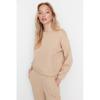 Beige Regular Pattern Basic Thick Inside Fleece Knitted Tracksuit Set