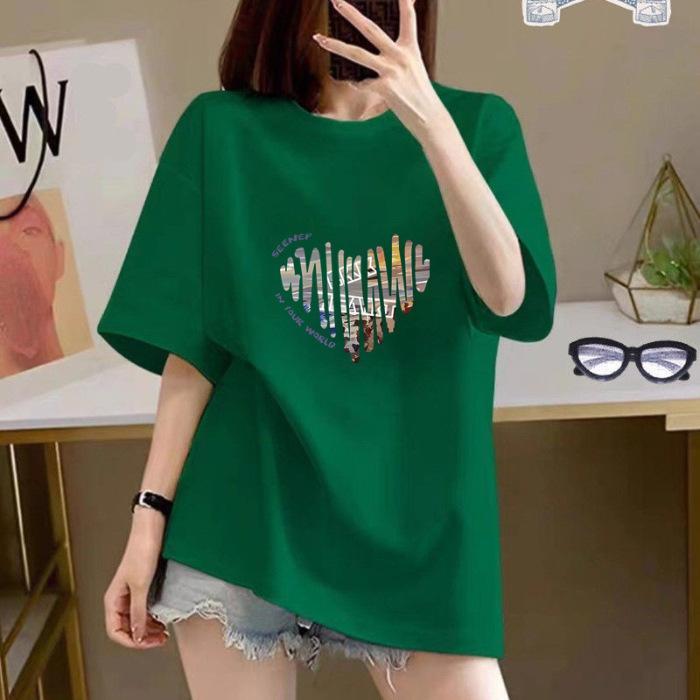 Damen Bedrucktes Baumwoll Kurzarm T-Shirt Damen Sommer 2025 Neu Locker Weißes T-Shirt Enges Oberteil Trend