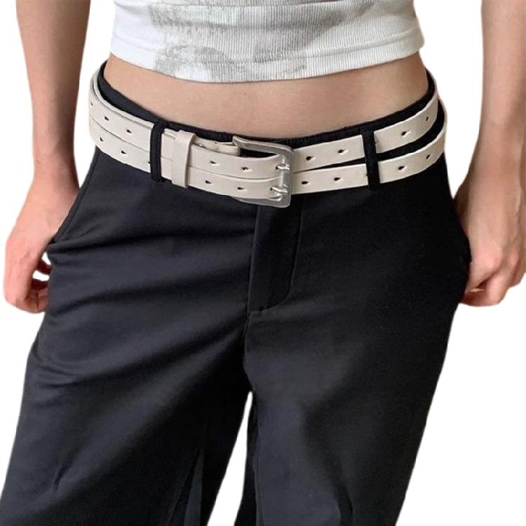 

Men Women Unisex Double Row Waist Belt for Pants Jeans Leisure Street Wear Adjustable Waist Strap for Hiphop Dance Wear бежевий