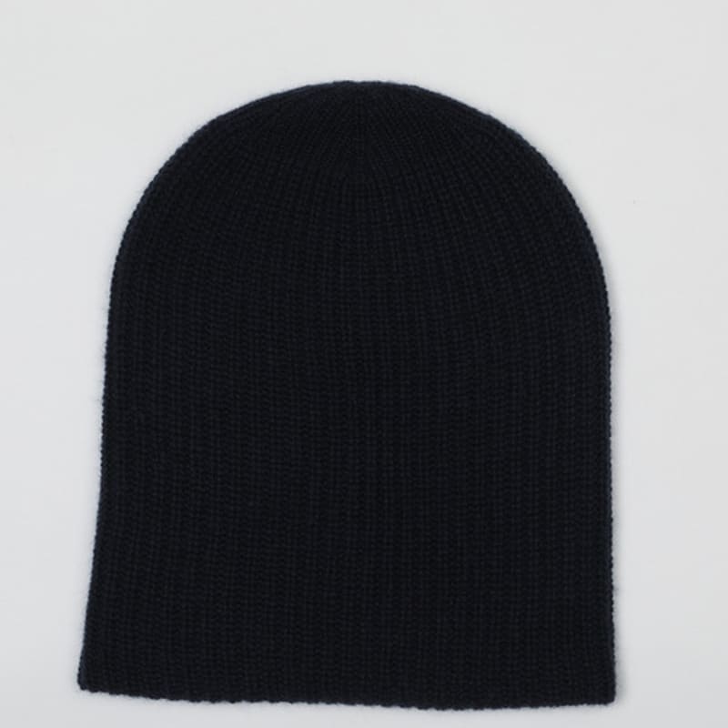 CALLAITE 100% Cashmere Ribbed Beanie - Navy