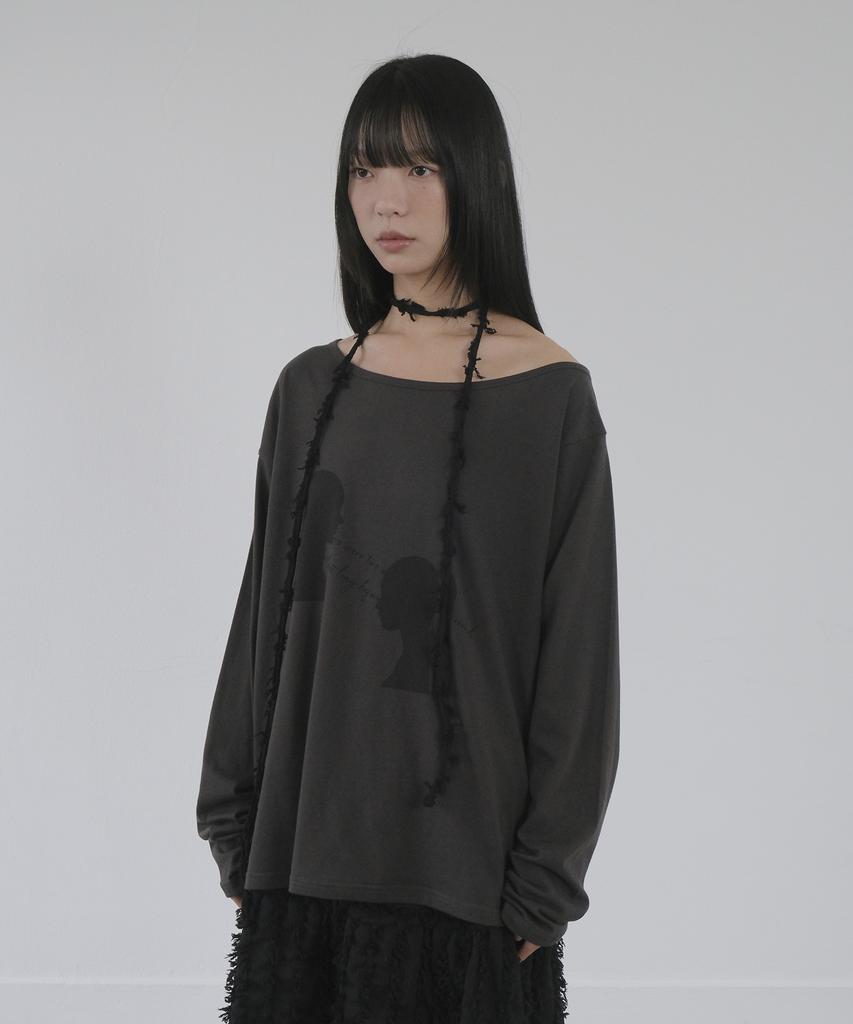 Mosyupamosyu Twin One-Shoulder T-Shirt [Charcoal]
