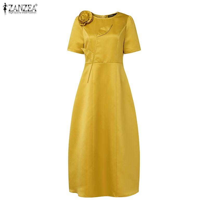 ZANZEA Abito estivo casual da donna con scollo rotondo e maniche corte