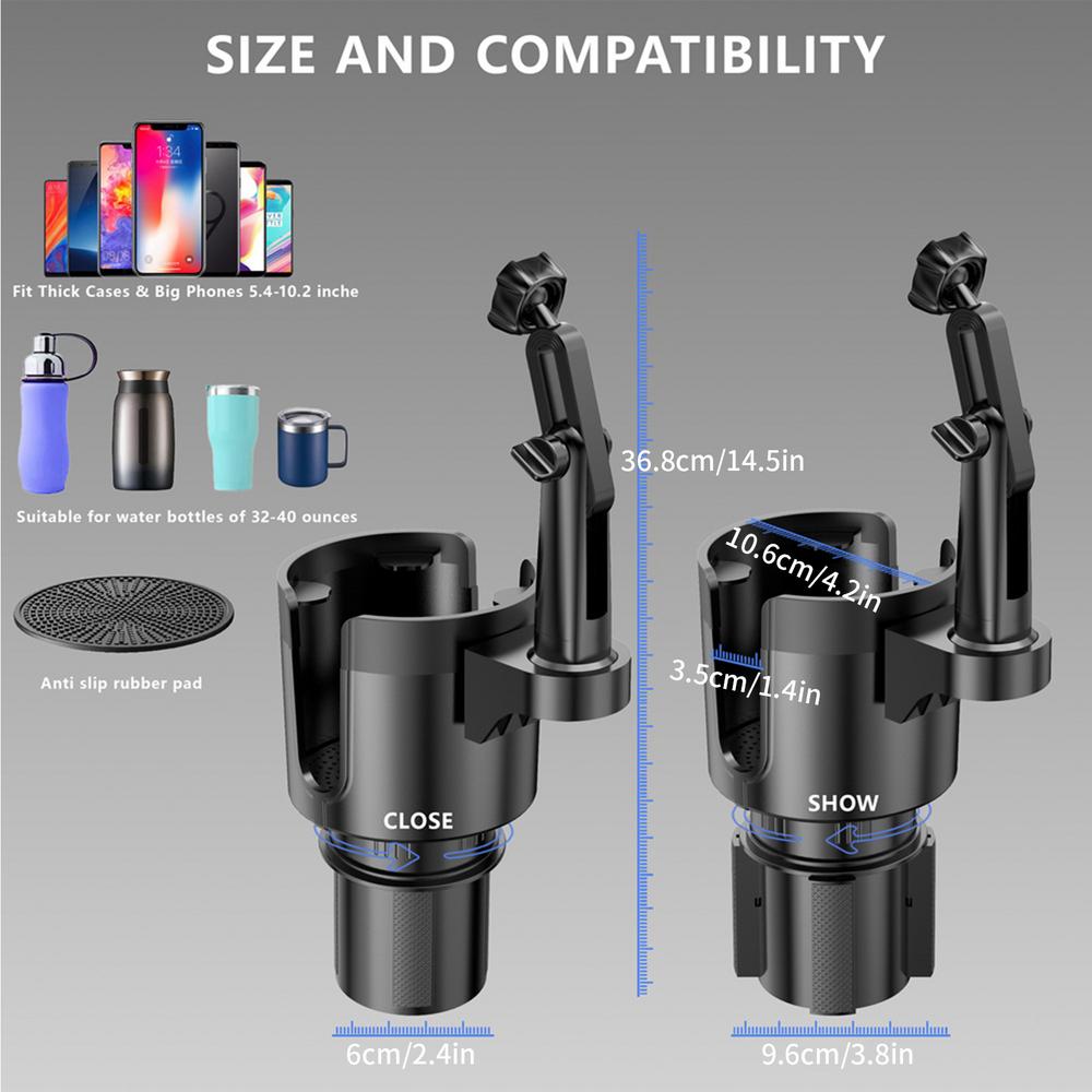 

Phone And Cup Holder For Car 2 In 1 Long Arm Cupholder Phone Mount Drink Bottles Stand 360-Degree Rotation Auto Accessories For чёрный