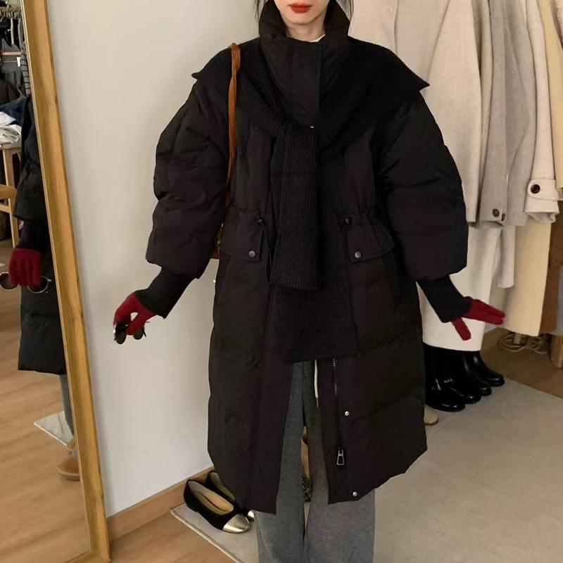 

Scarf Shawl Long Down Jacket Women s 2025 Winter Waist Skinny Thickened Over Knee Premium Jacket Tide M чорний