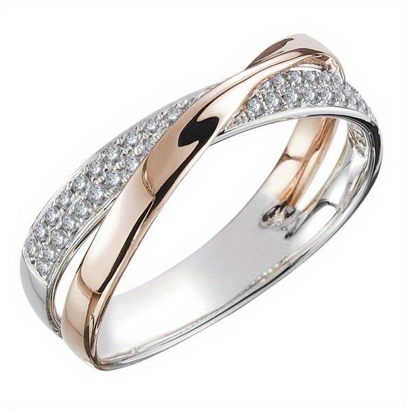 Women Wedding Rose Gold Two Tone X Shape Cross Ring Trendy Jewelry Rings