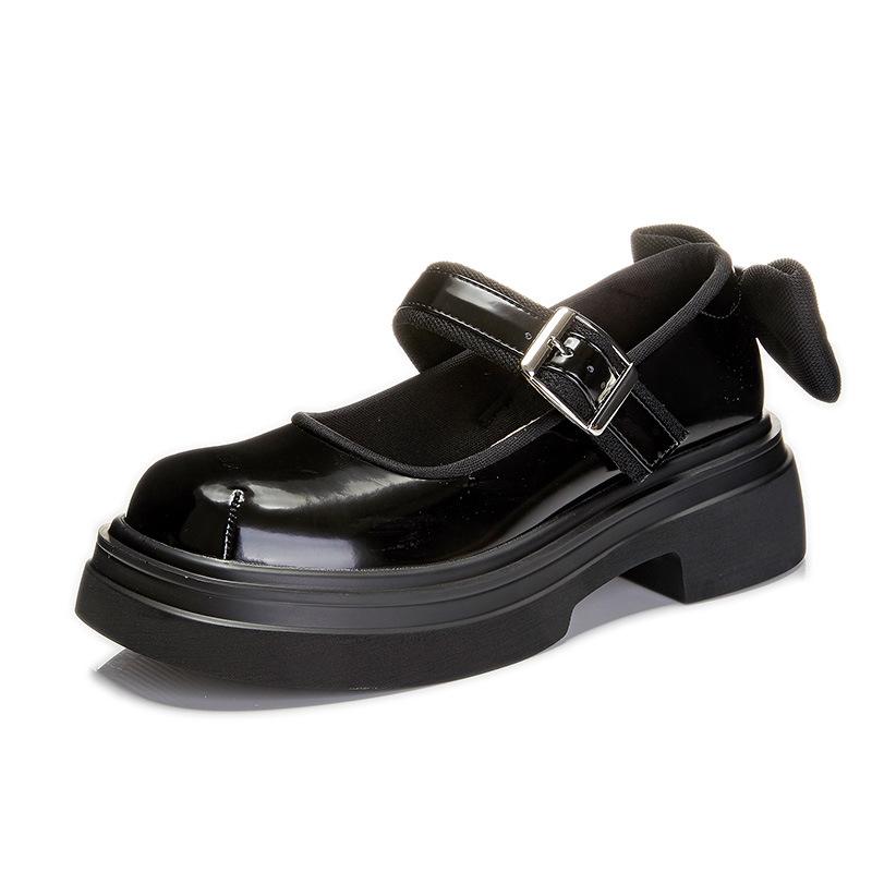Bow Mary Jane shoes women's 2025 spring new thick heel shallow mouth small fragrant single shoes women's round head buckle women's shoes