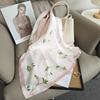 Silk Scarf Neck Small Square Scarf Light Pink Flower Simulation Silk Scarf Women's Summer Travel with Fresh and Sweet Small Scarf