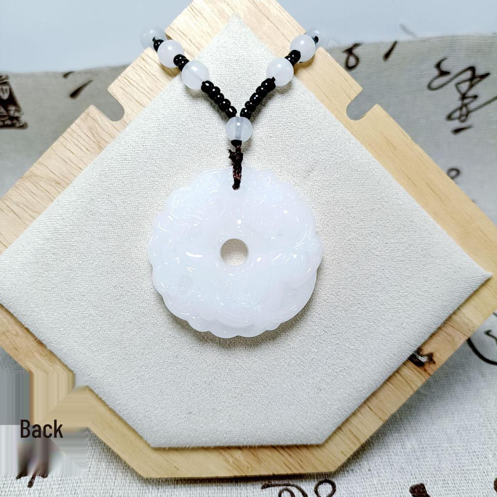 Pixiu Jade Pendant Necklace with Peace Buckle - Unisex Long Sweater Chain