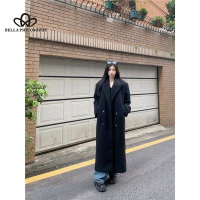 Autumn Winter New British Style Loose Solid Color Woolen Coat Korean Style Casual Retro Thickened Long Woolen Coat