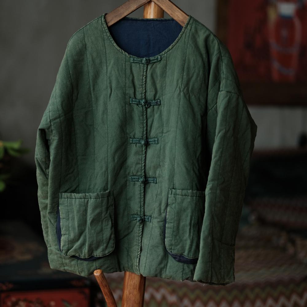 

Johnature Women Vintage O-Neck Long Sleeve Autumn Coats Button Pockets Loose Warm Coats One Size