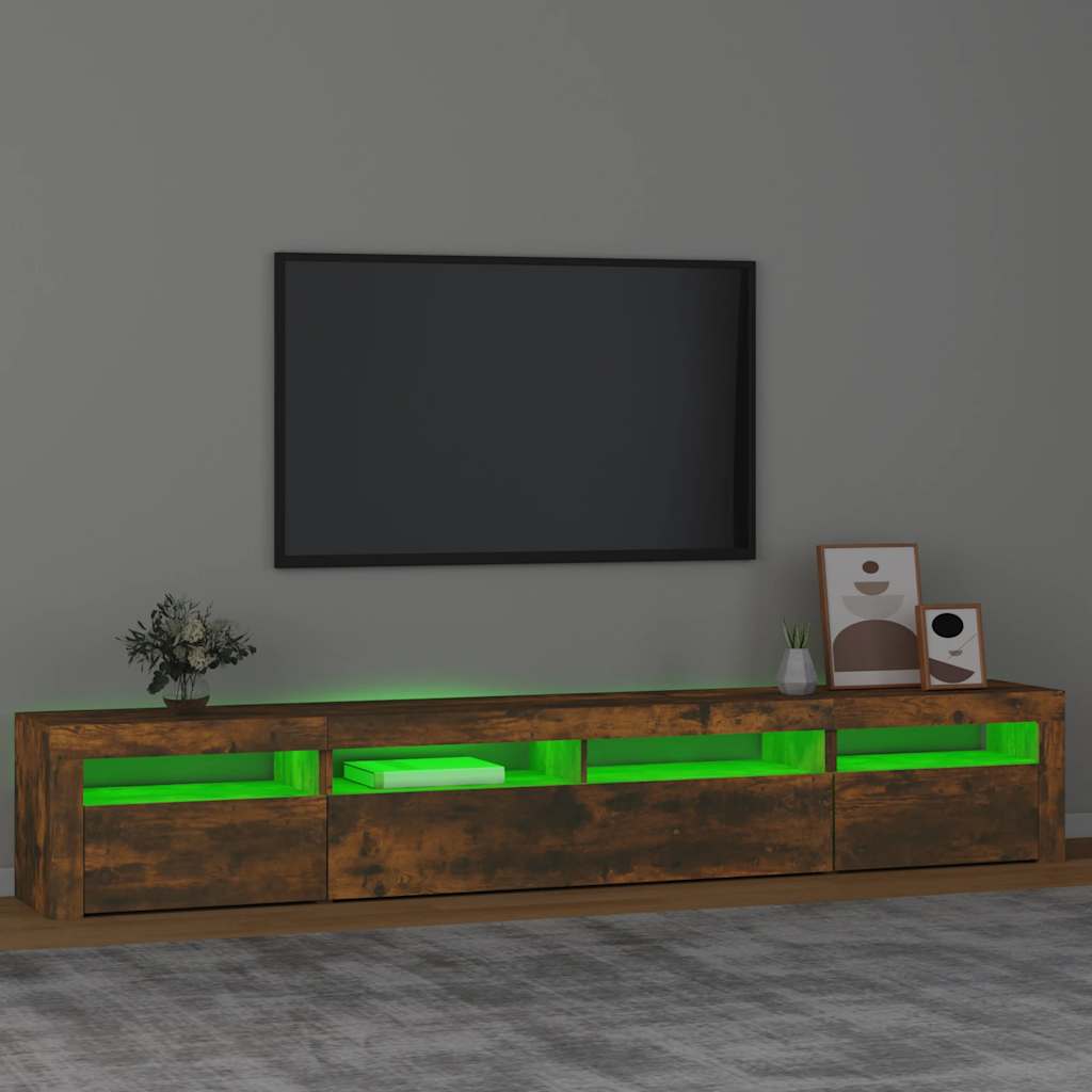 TV Cabinet with LED Lights Smoked Oak Finish 240 X 35 X 40 Cm