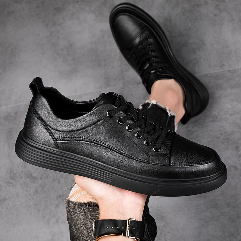 Fashion Black Casual Men's Board Shoes Genuine Leather Quality Minimalist Style Outdoor Street Walking and Sports Adult  Shoes Hot New