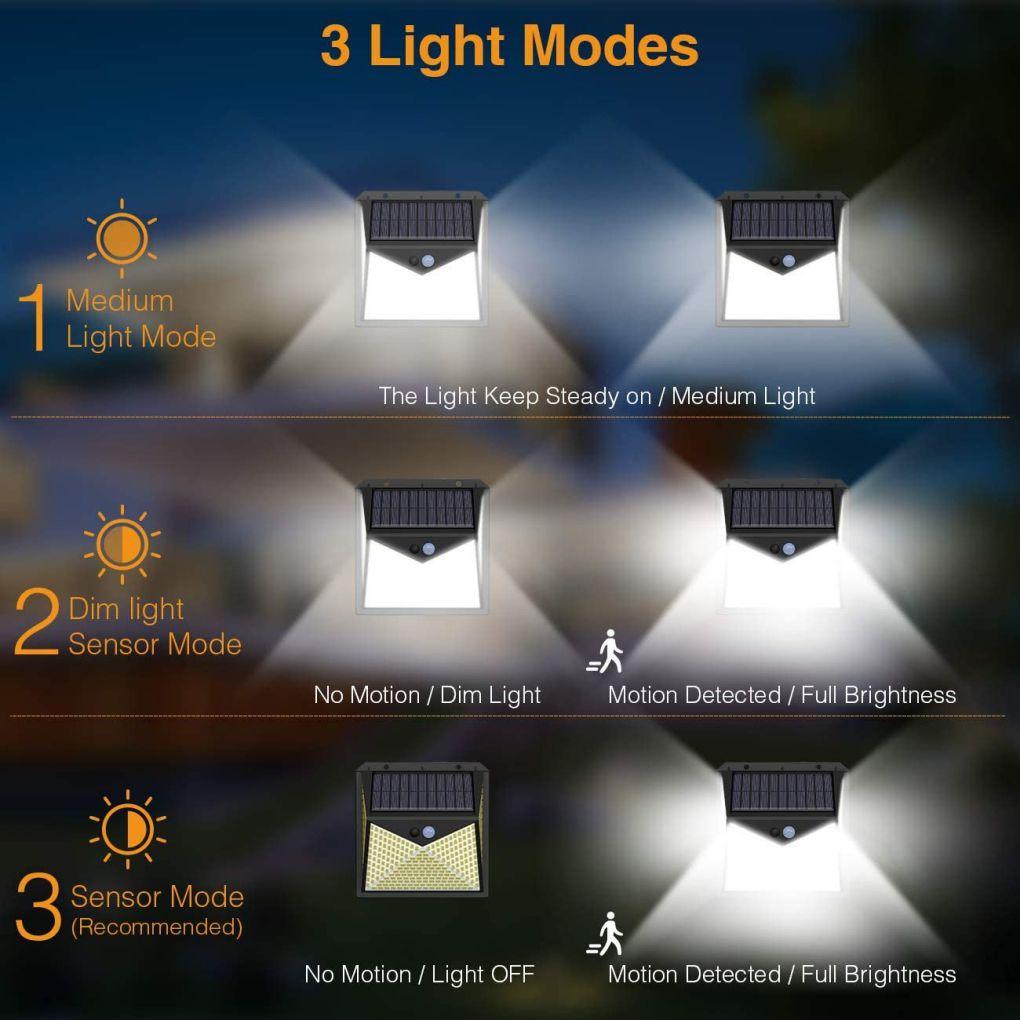 350LED 3200lm Solar Power Sensor Fence Light IP65 Outdoor Pathway Lamp
