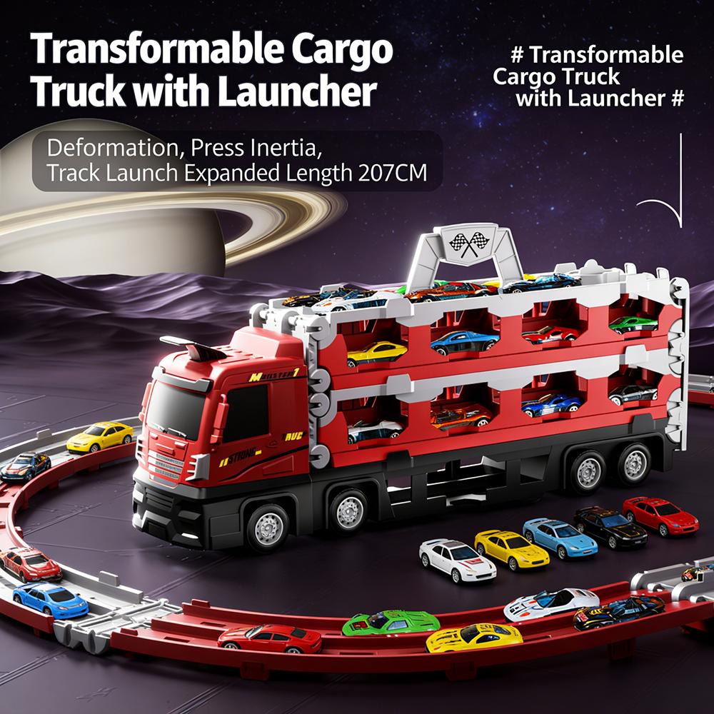 High-Speed Transformable Cargo Truck Launcher – 207cm Competitive Racing Track for Kids