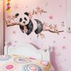 Cute Panda on Peach Tree with Butterfly and Peach Blossoms Wall Stickers, Self-Adhesive Decor for Kids Room Bedroom Dorm Room Decoration