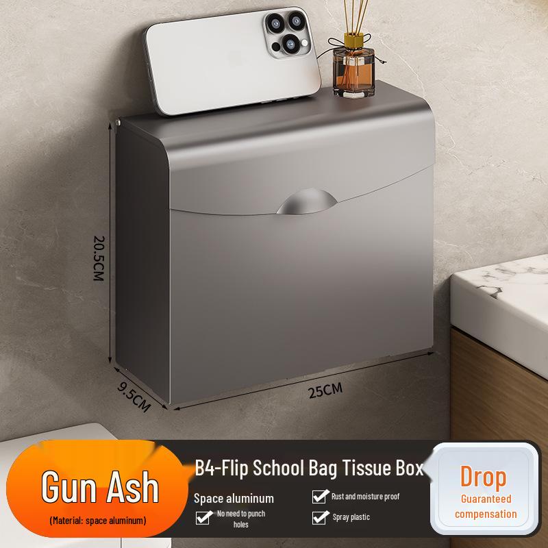 Punch-Free Wall-Mounted Gun Gray Tissue Box and Towel Holder