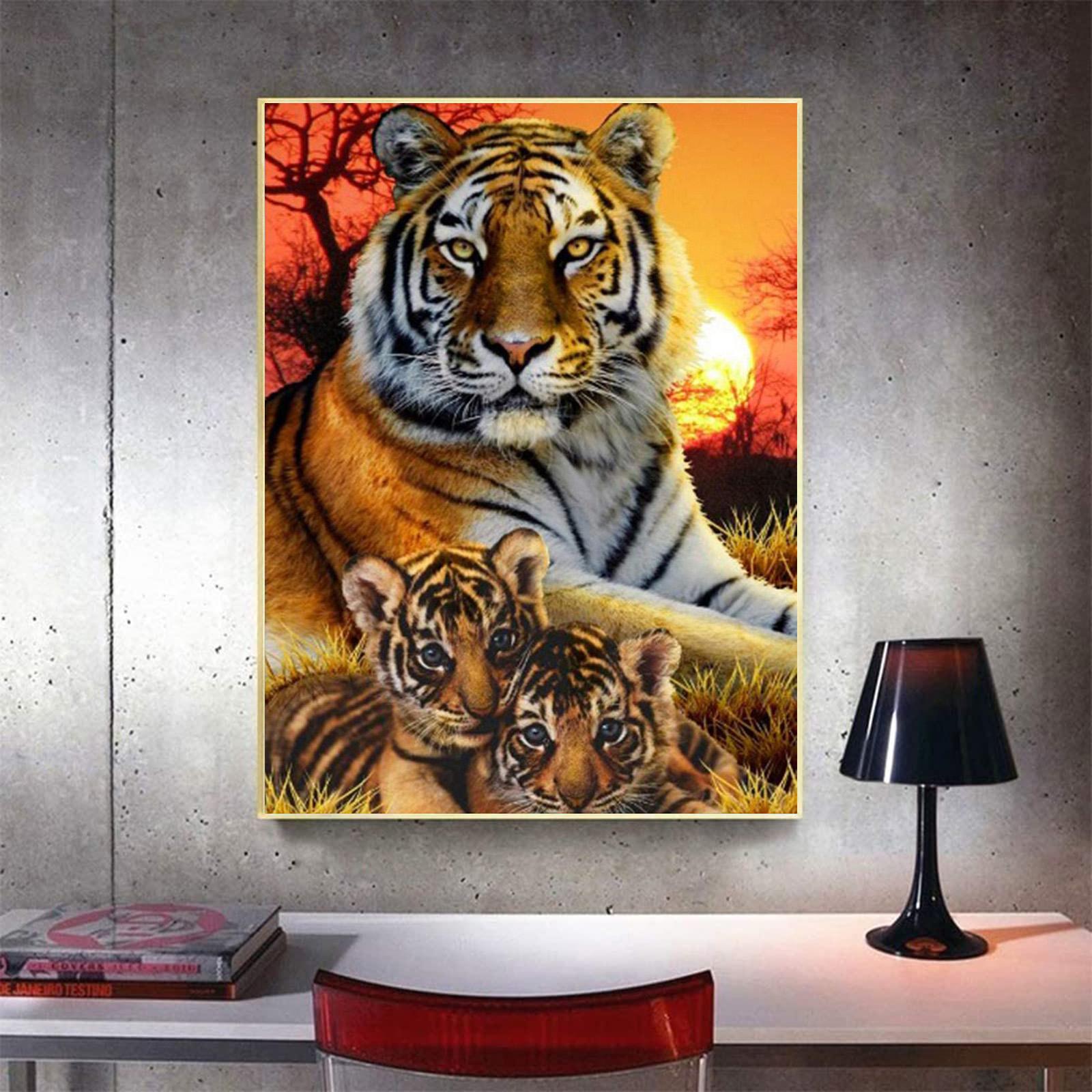 

5D DIY Алмазная картина Большой тигр и Маленький тигр Набор для вышивки крестом Мозаика Алмазная вышивка Роза Полный круглый/квадратный дрель Украшение дома Round 30x40cm