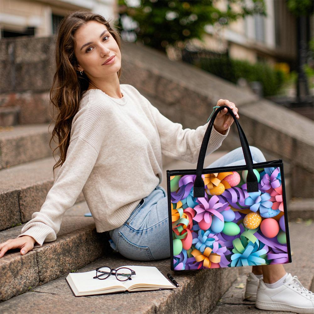 Colorful Easter Print Tote Bag Fashion Large Capacity Casual Shoulder Handbag
