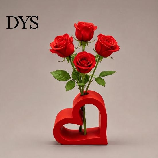 Compact Decorative Vase for Bedroom 3D Printed Hollow Heart Vase, Red Love Shaped Flower Holder Creative PLA Plastic Floral Decor Minimalist Tabletop