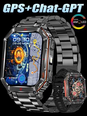 New Ai ChatGPT GPS Smart Watch Men 450mAh Bluetooth Call IP68 Waterproof Outdoor LED Flashlight Compass Sport Smartwatch 2026