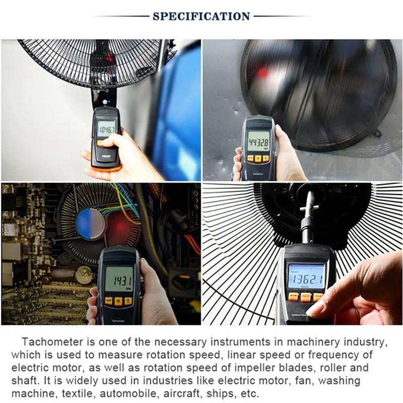 A58X-Digital Handheld Tachometer Contact Type Tach RPM Tester Speedometer For Motors Wide Range 0.5-19999 RPM Measurement