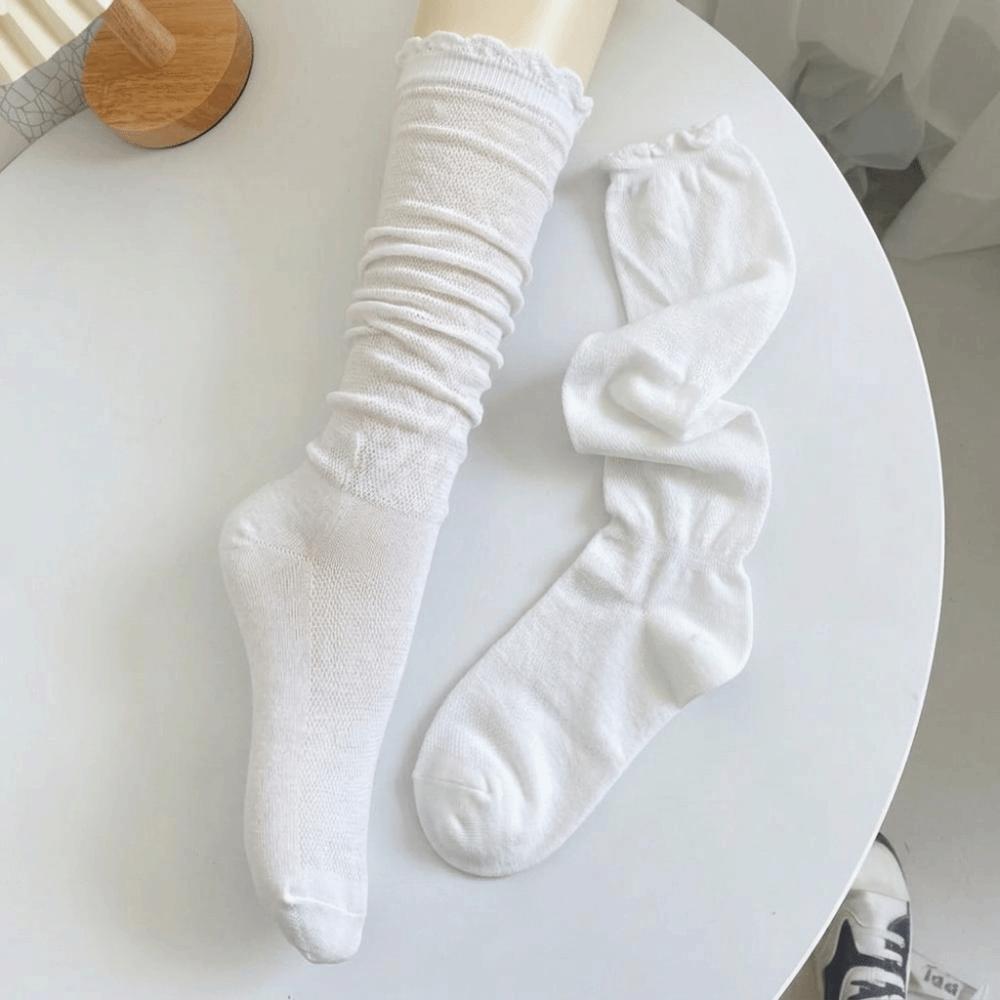 

1 Pair Sweet Solid Color Thigh High Stockings Loose Breathable JK Socks Thin Bubble Toe Design Lolita Socks for Women One Size білий