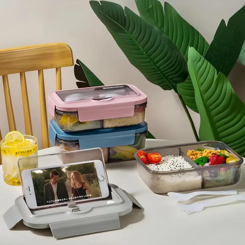 1pc Lunch Boxes,Ins Nordic Style -Box,Office Workers Microwave Oven Partition Bento Box Phone Holder Japanese Lunch Box