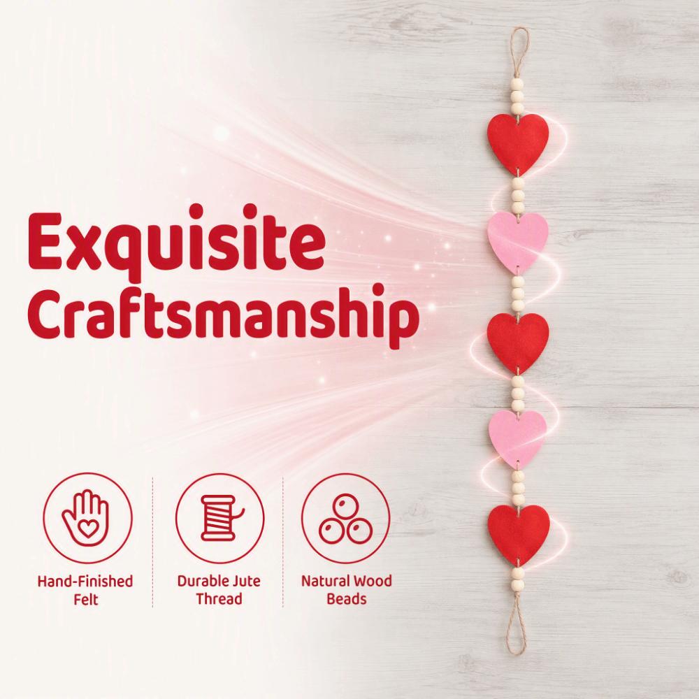 61.81in Felt Heart Garland Red Pink Color Valentine Bunting Banner Valentine's Day Decor