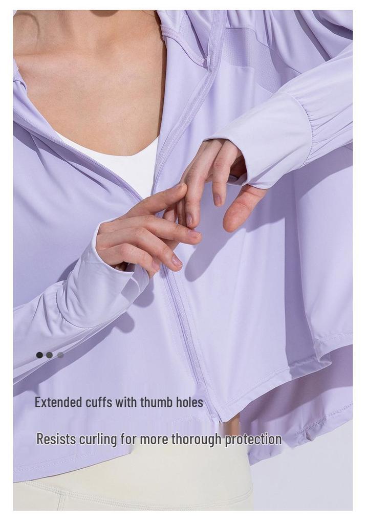 Women's Hooded Ice Silk UV Protection Jacket with Black Brim - Loose Fit for Outdoor Sports