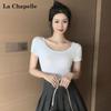 La Chapelle Women's American Style Double U-Neck Slim-Fit Short Sleeve T-Shirt