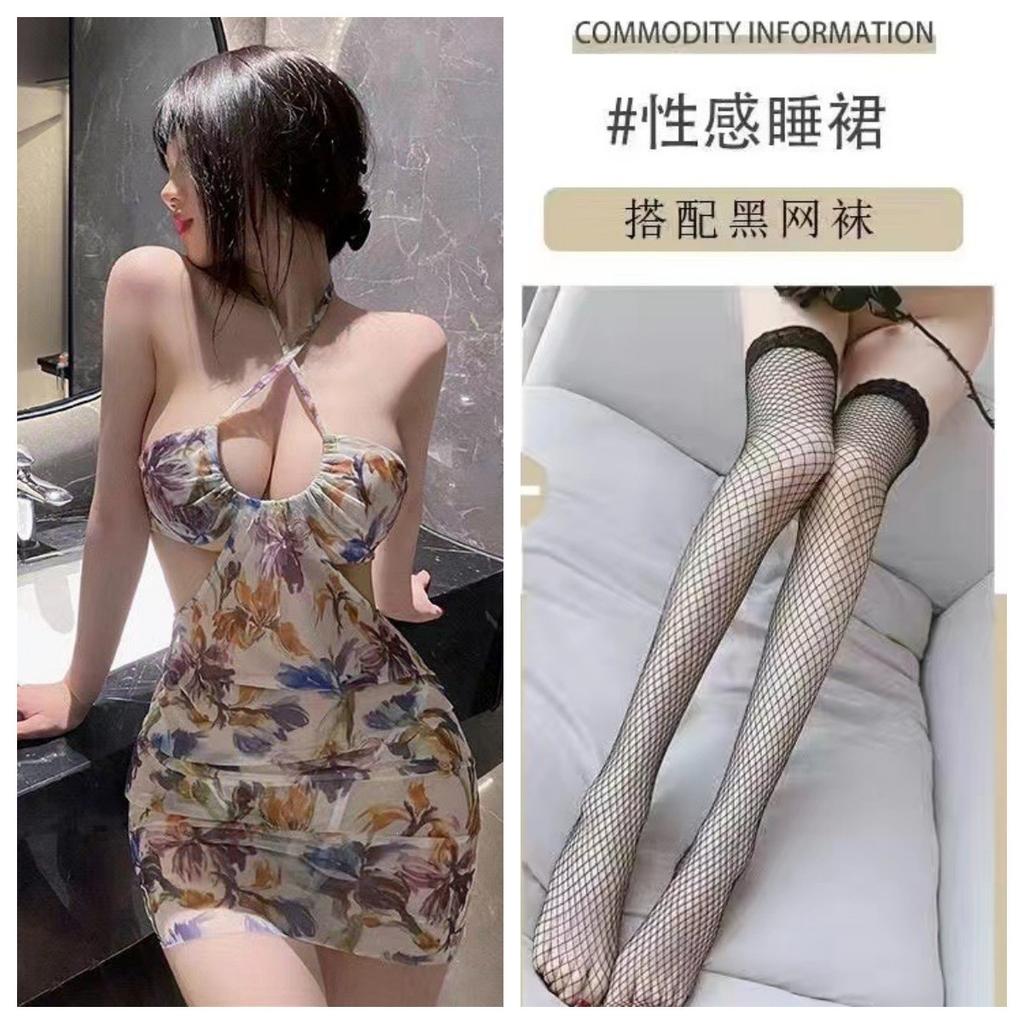 Sexy Deep V Hip Skirt Summer Cool Beach Swimsuit Hollow Backless Dress Spice Girl Neck Passion Nightdress