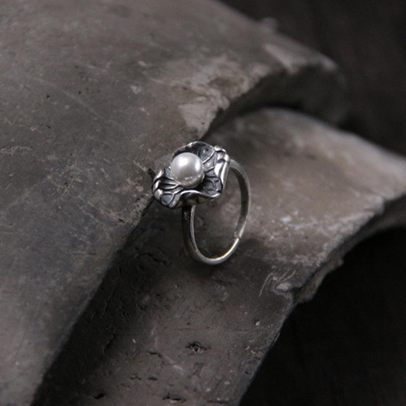 Retro Pierścionek z Kwiatem Lotosu dla Kobiet Unisex Gotycki Styl Pałacowy Otwarty Pierścionek Ręcznie Robiony Projektanci Cyrkon Damskie Akcesoria Prezent dla Zakochanych