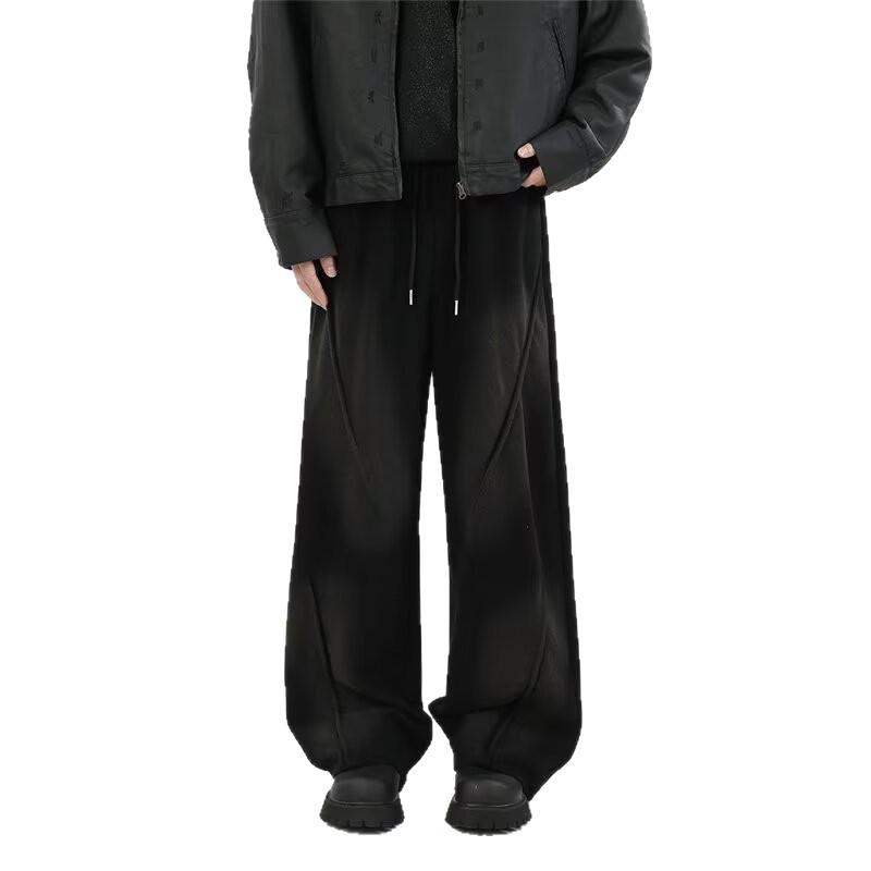 Gray Sweatpants Men's Autumn and Winter American Trendy Brand Retro Heavy Fleece Drape Casual Pants Loose Straight Long Pants